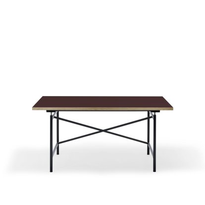 Eiermann 1 M Table (Mechanical Height Adjustment), Linoleum burgundy (Forbo 4154) with oak edge, 140 x 80 cm, Black