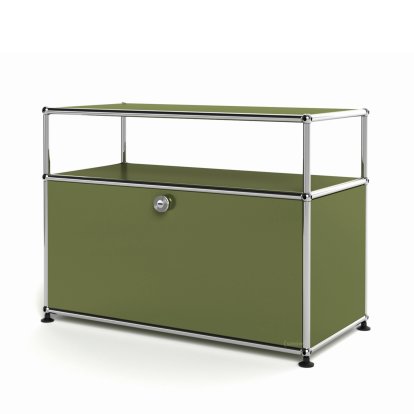 USM Haller Lowboard M with Extension, Customizable, Olive green RAL 6003, With drop-down door, With cable entry hole top centre