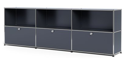 USM Haller Sideboard XL, Customizable, Anthracite RAL 7016, Open, With 3 drop-down doors