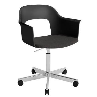 Layout 243 Swivel Armchair with Upholstered seat, Black / Mode 005, Polished aluminium