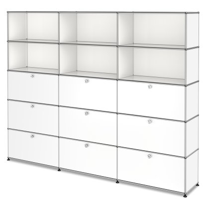 USM Haller Storage Unit XL, Customizable, Pure white RAL 9010, Open, With 3 drop-down doors, With 3 drop-down doors, With 3 extension doors