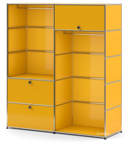 USM Haller Clothes Rack L with 2 Hanging Rails, Golden yellow RAL 1004