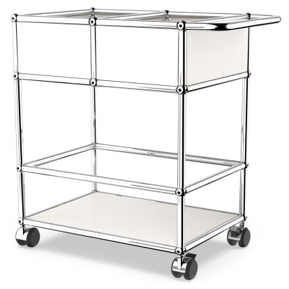 USM Haller Bar Trolley with Divider, Pure white RAL 9010, Soft castors for hard floor surfaces