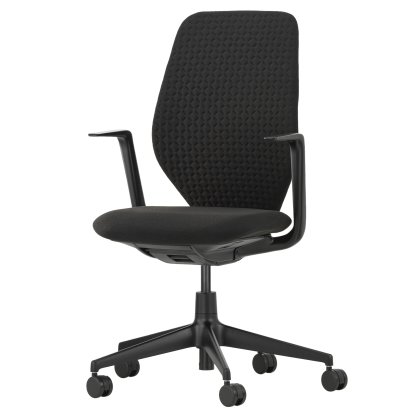 ACX Soft Swivel Chair, Without forward tilt, with seat depth adjustment, Fixed Armrests, Deep black, Seat Grid Knit, nero, Hard castor for carpet