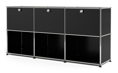 USM Haller Sideboard 50, Customizable, Graphite black RAL 9011, With 3 drop-down doors, Open
