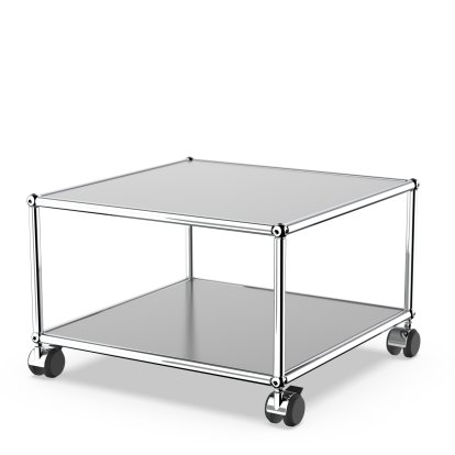 USM Haller Side Table with Castors, USM matte silver, Hard castors for carpets