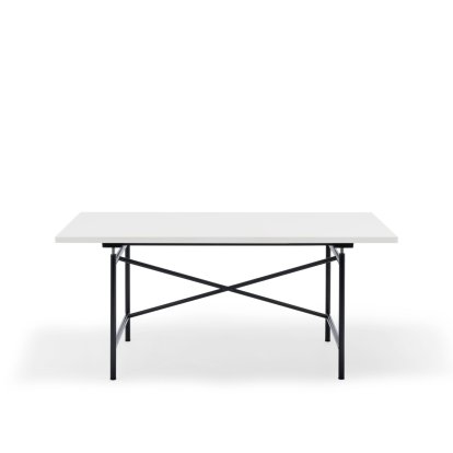 Eiermann 1 M Table (Mechanical Height Adjustment), White melamine with white edge, 160 x 80 cm, Black