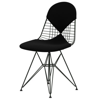 Wire Chair DKR , Powder-coated dark green, Seat and backrest cushion (Bikini), Hopsak nero