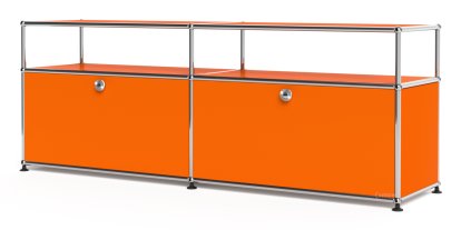 USM Haller Lowboard L with Extension, Customizable, Pure orange RAL 2004, With 2 drop-down doors, With cable entry hole bottom centre