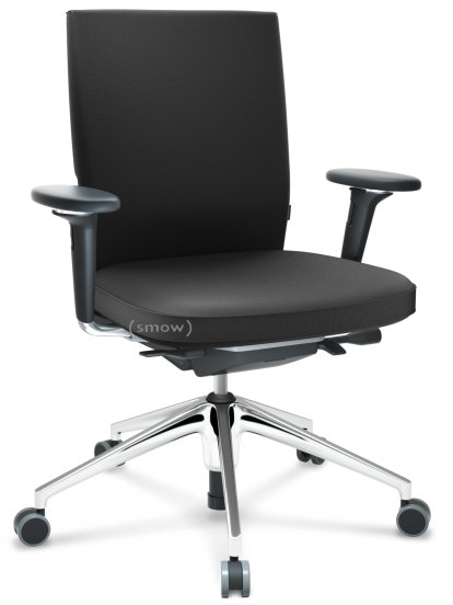ID Soft, FlowMotion-without tilt mechanism, without seat depth adjustment, With 3D-armrests, 5 star foot, polished aluminium, Basic dark, Seat and back Plano, Dark grey, Hard castors for carpets