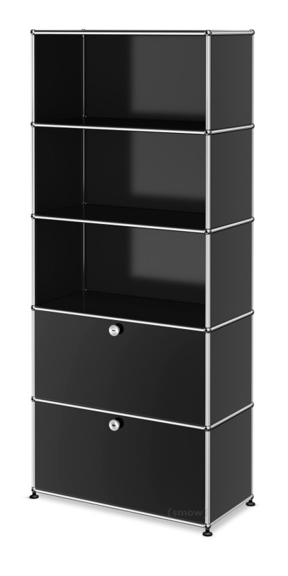 USM Haller Storage Unit M, Customizable, Graphite black RAL 9011, Open, Open, With drop-down door, With drop-down door