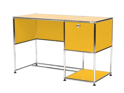 USM Haller Home Office Desk, Golden yellow RAL 1004, With cable entry hole, bottom left