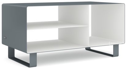 HiFi Lowboard R 104, Basalt grey (RAL 7012) - Pure white (RAL 9010), Sledge base lacquered in same colour as unit exterior