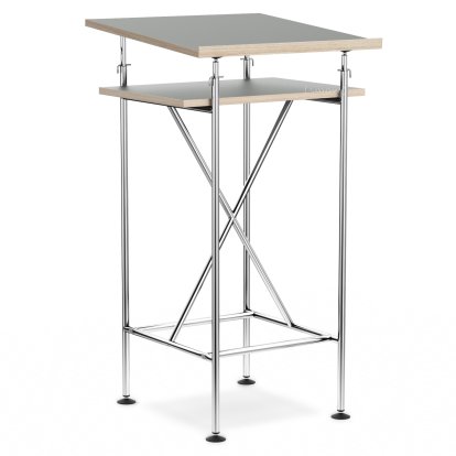 High Desk Milla, 50cm, Chrome, Linoleum ash grey (Forbo 4132) with oak edges