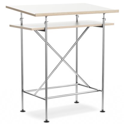 High Desk Milla, 70cm, Chrome, White melamine with oak edges