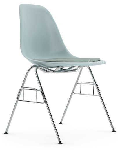 Eames Plastic Side Chair DSS / DSS-N, Ice grey, With seat upholstery, Ice blue / ivory, Without linking element (DSS-N)