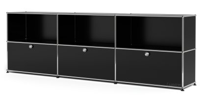 USM Haller Sideboard XL, Customizable, Graphite black RAL 9011, Open, With 3 drop-down doors