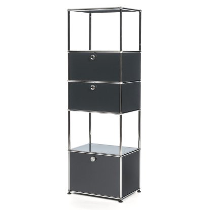 USM Haller Living Room Shelf M Type 2, Anthracite RAL 7016, With 2 drop-down doors and 1 ecxtension door (incl. metal box insert)