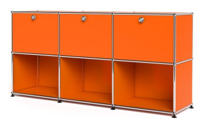 USM Haller Sideboard 50, Customizable, Pure orange RAL 2004, With 3 drop-down doors, Open