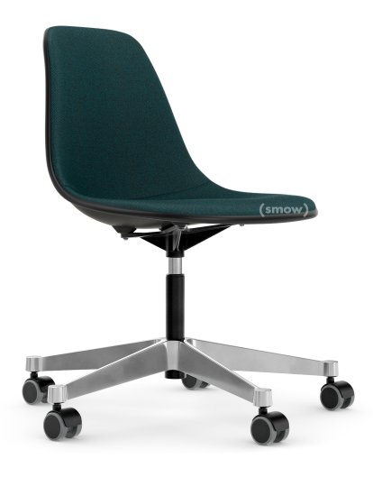 Eames Plastic Side Chair PSCC, Deep black, With full upholstery, Petrol / moor brown