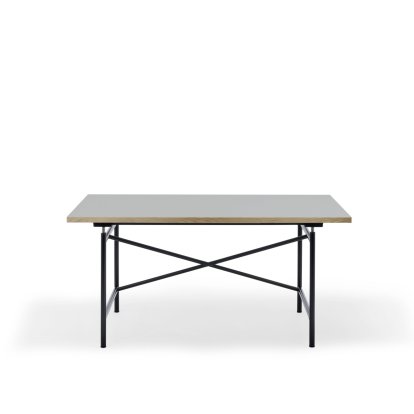 Eiermann 1 M Table (Mechanical Height Adjustment), Linoleum ash grey (Forbo 4132) with oak edge, 140 x 80 cm, Black