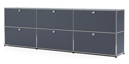 USM Haller Sideboard XL, Customizable, Anthracite RAL 7016, With 3 drop-down doors, With 3 drop-down doors