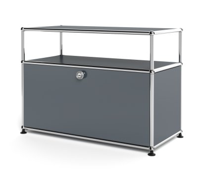 USM Haller Lowboard M with Extension, Customizable, Mid grey RAL 7005, With drop-down door, Without cable entry hole