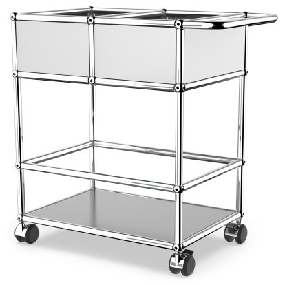 USM Haller Bar Trolley with Divider, USM matte silver, Soft castors for hard floor surfaces