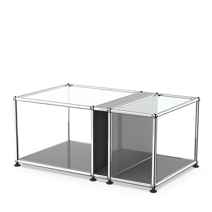 USM Haller Side Table with Glass Top and Magazine Compartment, Mid grey RAL 7005