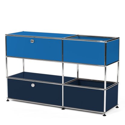 USM Haller Kids Sideboard M With Storage Boxes, Bicoloured, Gentian blue RAL 5010 - Steel blue RAL 5011, With extension door (incl. metal box insert)