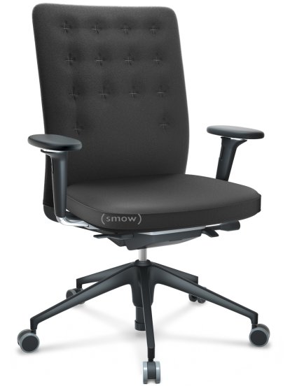 ID Trim, With lumbar support, FlowMotion-with tilt mechanism, with seat depth adjustment, With 3D-armrests, 5 star foot , basic dark plastic, Seat and back Plano, Dark grey, Hard castors for carpets