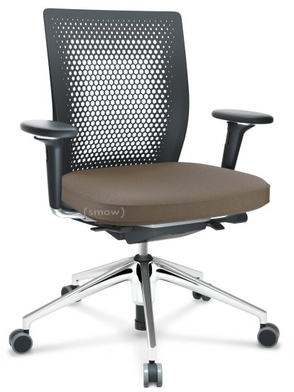 ID Air, Basic dark, Plano fabric-80 coffee, Basic dark, 5 star foot, polished aluminium, With 3D-armrests, Soft castors for hard floor surfaces