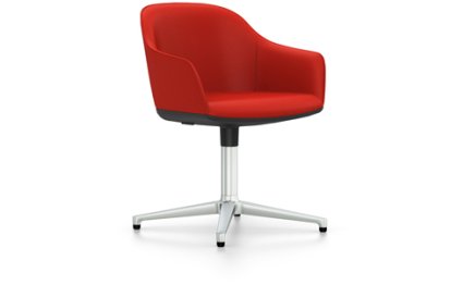 Softshell Armchair with Four Star Base, Aluminium polished, Plano, Poppy red, Glides for carpets