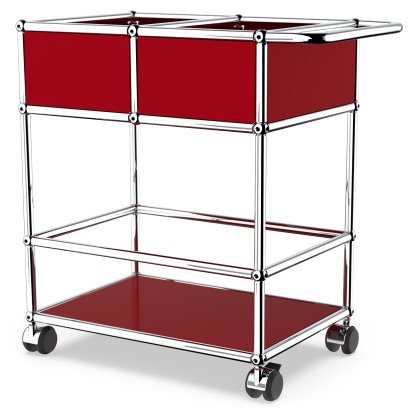 USM Haller Bar Trolley with Divider, USM ruby red, Soft castors for hard floor surfaces