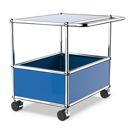 USM Haller Bar Table, With bars, Gentian blue RAL 5010, Soft castors for hard floor surfaces