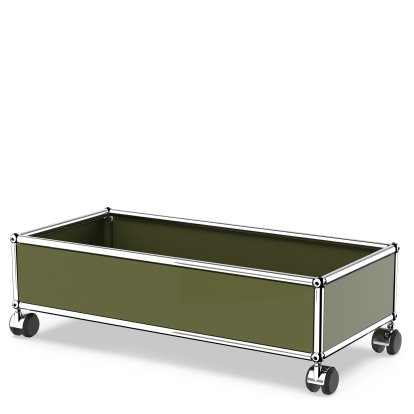 USM Haller Box with Castors, Olive green RAL 6003, Soft castors for hard floor surfaces
