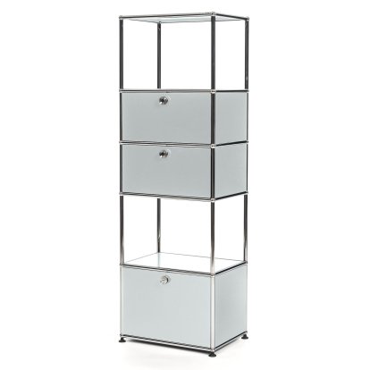 USM Haller Living Room Shelf M Type 2, USM matte silver, With 3 drop-down doors