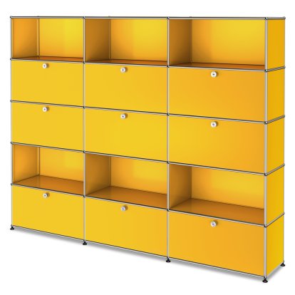 USM Haller Storage Unit XL, Customizable, Golden yellow RAL 1004, With 3 drop-down doors, With 3 drop-down doors, Open, With 3 extension doors