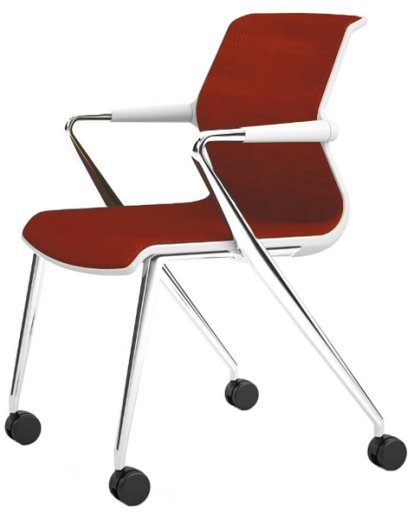 Unix Chair with Four-legged Base on Castors, Silk Mesh brick, Soft grey, Aluminium polished
