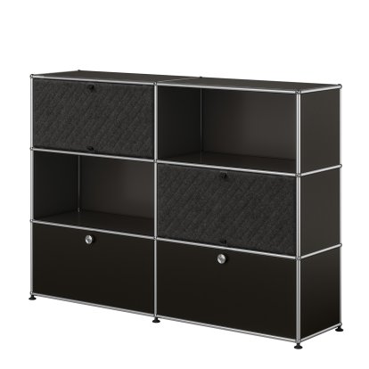USM Haller Highboard L with two USM Haller Soft Panels, diagonal, Graphite black RAL 9011, Dark grey