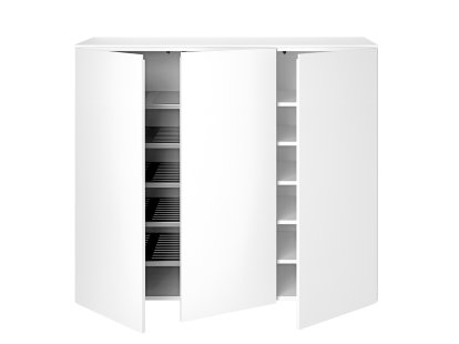 Urban Sideboard, With 3 doors, Perforated shoe shelves left / shelves right, With glides