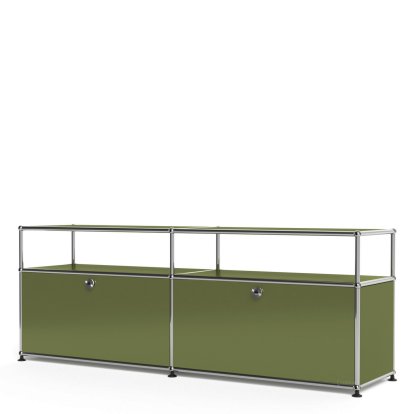 USM Haller Lowboard L with Extension, Customizable, Olive green RAL 6003, With 2 drop-down doors, Without cable entry hole
