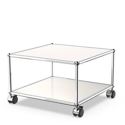 USM Haller Side Table with Castors, Pure white RAL 9010, Soft castors for hard floor surfaces