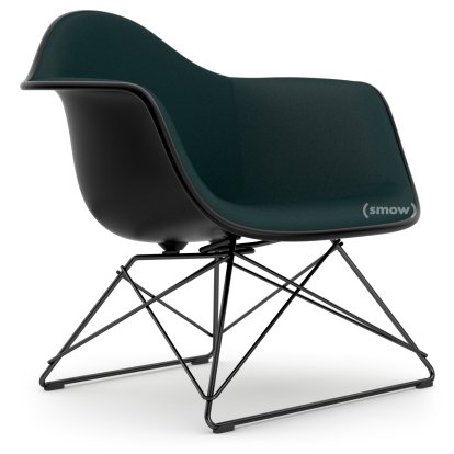 Eames Plastic Armchair LAR, Deep black, Full upholstery peetrol /moor brown, Coated basic dark