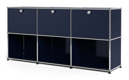 USM Haller Sideboard 50, Customizable, Steel blue RAL 5011, With 3 drop-down doors, Open