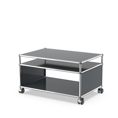 USM Haller Side Table with Extension and Castors, Anthracite RAL 7016, Hard castors for carpets