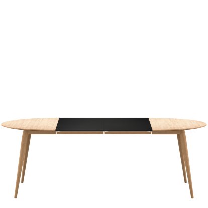 PLAYdinner Round Table, White oiled oak, L 120-220 cm, MDF black