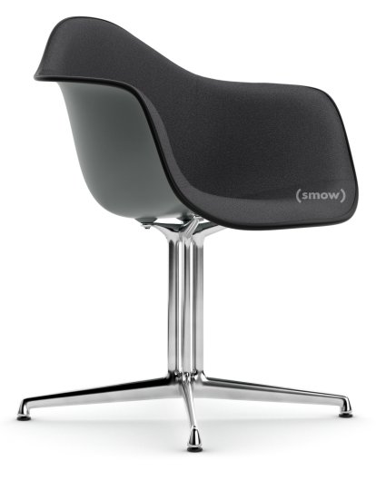 Eames Plastic Armchair DAL, Granite grey, With full upholstery, Dark grey, Aluminium polished, New seat height (43,0 cm)