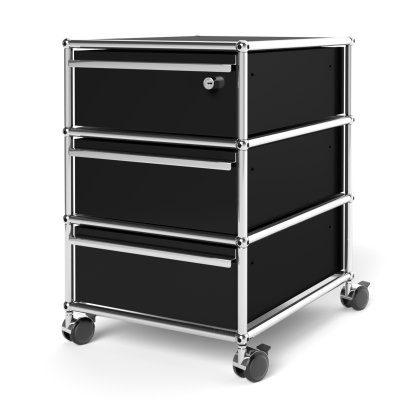 USM Haller Mobile Pedestal with 3 Drawers Type 1 (with Counterbalance), Top drawer with lock, Graphite black RAL 9011