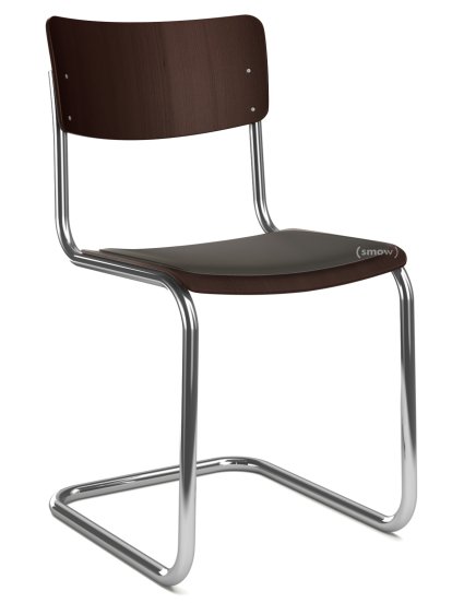 S 43 Classic Cantilever Chair, Chrome-plated frame, Stained beech, Dark brown (TP 89), Seat pad with upholstery black, No glides